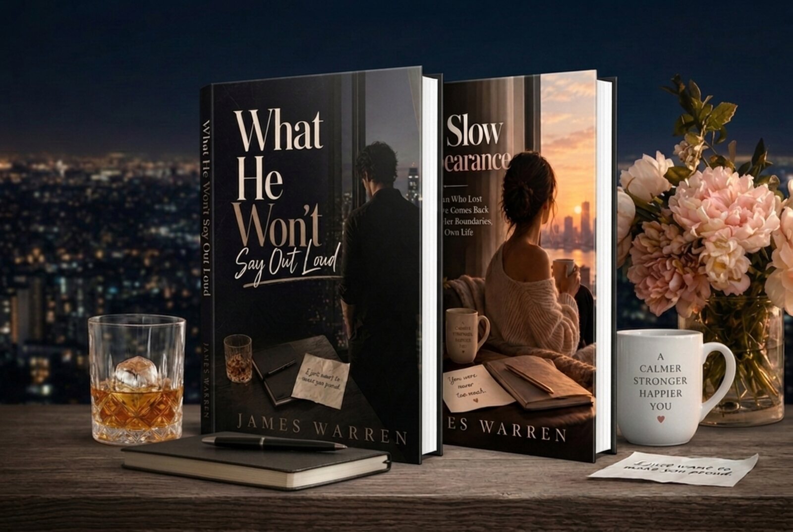 Both books by James Warren standing side by side